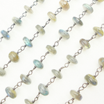 Load image into Gallery viewer, Labradorite Rondel Smooth Oxidized Wire Chain.