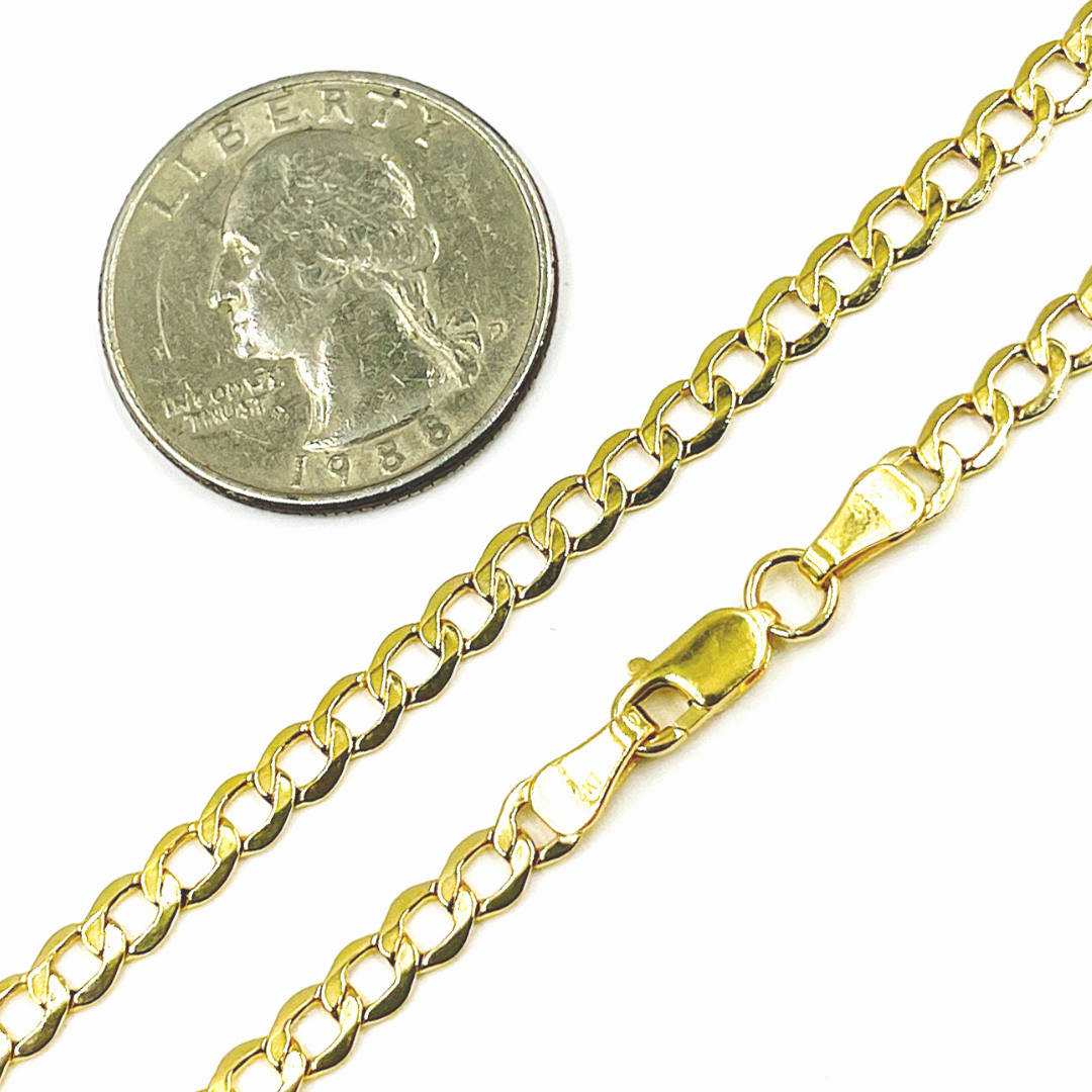 14K Solid Gold Hollow Flat Curb Necklace