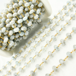 Load image into Gallery viewer, Coated Milky Aquamarine Faceted Rondel Gold Plated Wire Chain.