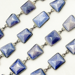 Load image into Gallery viewer, Coated Blue Quartz Rectangle Shape Bezel Oxidized Wire Chain.