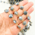 Load image into Gallery viewer, Coated Labradorite Rondel Smooth Gold Plated Wire Chain.