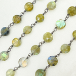 Load image into Gallery viewer, Labradorite Coin Oxidized Wire Chain.