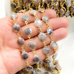 Load image into Gallery viewer, Coated Chocolate Moonstone Round Shape Bezel Gold Plated Wire Chain
