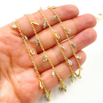 Load image into Gallery viewer, Coated Labradorite Drop & CZ Pear Shape Dangle Gold Plated Wire Chain.