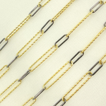 Load image into Gallery viewer, Gold Plated & Black Rhodium 925 Sterling Silver Diamond Cut & Smooth Paperclip Chain.