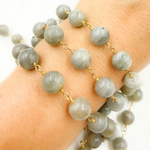 Load image into Gallery viewer, Labradorite Smooth Round Shape Gold Plated Wire Chain