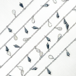 Load image into Gallery viewer, Black Spinel Drop & CZ Pear Shape Dangle Oxidized Wire Chain.