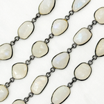 Load image into Gallery viewer, White Moonstone Organic Shape Bezel Oxidized Wire Chain.