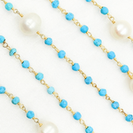 Load image into Gallery viewer, Turquoise & Pearl Gold Plated Wire Chain.
