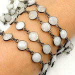 Load image into Gallery viewer, White Moonstone Round Shape Bezel Oxidized Wire Chain
