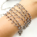 Load image into Gallery viewer, Coated Peach Moonstone Cluster Dangle Oxidized Wire Chain. CMS91