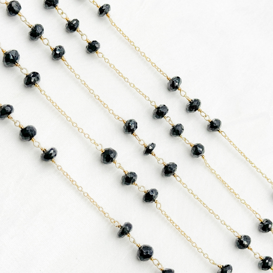 Black Spinel Gold Plated 925 Sterling Silver Wire Chain.