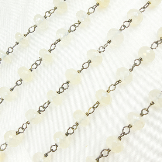 Coated White Chalcedony Oxidized Wire Chain