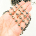 Load image into Gallery viewer, Pyrite Small Coin Shape Oxidized Wire Chain.
