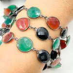 Load image into Gallery viewer, Green, Black & Red Onyx Organic Shape Bezel Oxidized Silver Wire Chain.