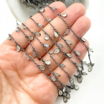 Load image into Gallery viewer, Labradorite Drop & CZ Pear Shape Dangle Oxidized Wire Chain.