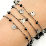 Load image into Gallery viewer, Black Spinel and Dangle Disc Oxidized Wire Chain. BSP35