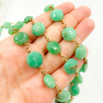 Load image into Gallery viewer, Chrysoprase Coin Shape Gold Plated 925 Sterling Silver Wire Chain