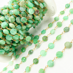 Load image into Gallery viewer, Chrysoprase Coin Shape Gold Plated Wire Chain.