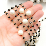 Load image into Gallery viewer, Black Spinel & Pearl Oxidized 925 Sterling Silver Wire Chain