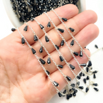 Load image into Gallery viewer, Black Spinel Drop Dangle 925 Sterling Silver Wire Chain.