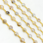 Load image into Gallery viewer, Coated Light Grey Moonstone Round Shape Bezel Gold Plated Wire Chain.