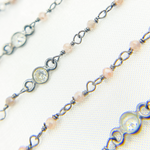 Load image into Gallery viewer, Coated Peach Moonstone & CZ Oxidized Wire Chain.