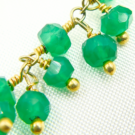 Green Onyx Cluster Dangle Gold Plated Wire Chain.