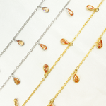 Load image into Gallery viewer, Peach Color Cubic Zirconia Pear Shape Dangle Chain