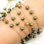 Load image into Gallery viewer, Pyrite Rondel Shape Gold Plated Wire Chain.