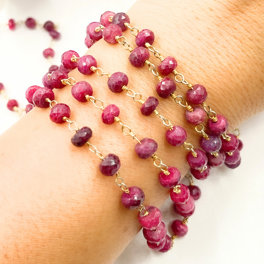 Dyed Ruby Gold Plated Wire Chain.