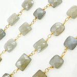 Load image into Gallery viewer, Grey Moonstone Rectangular Shape Gold Plated Wire Chain