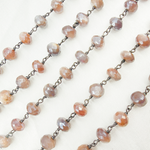 Load image into Gallery viewer, Coated Rondel Moonstone Oxidized Wire Chain.
