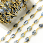 Load image into Gallery viewer, Coated Labradorite Mix Shape Bezel Gold Plated Wire Chain.