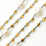 Load image into Gallery viewer, Golden Pyrite & Pearl Oxidized 925 Sterling Silver Wire Chain.