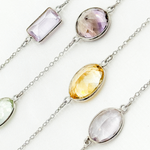 Load image into Gallery viewer, Multi Gemstone Oval Shape Bezel 925 Sterling Silver Wire Chain