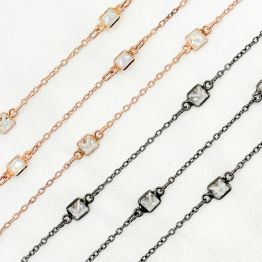 Cubic Zirconia Square Shape Connected Chain