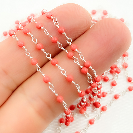 Coral 925 Sterling Silver Wire Chain.