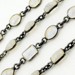 Load image into Gallery viewer, White Moonstone Mix Shape Bezel Oxidized Wire Chain