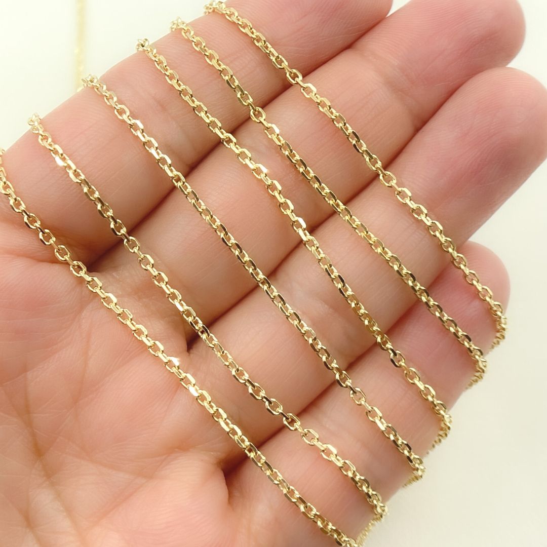 14K Solid Gold Diamond Cut Cable Link Unfinished Chain