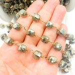 Load image into Gallery viewer, Pyrite Cube Shape Gold Plated Wire Chain