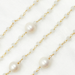 Load image into Gallery viewer, White Moonstone & Pearl Gold Plated 925 Sterling Silver Wire Chain.