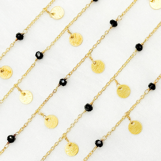 Black Spinel and Dangle Disc Gold Plated Wire Chain.