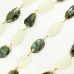Load image into Gallery viewer, Labradorite & White Rainbow Organic Moonstone Gold Plated Wire Chain