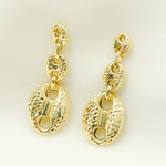 Load image into Gallery viewer, 14K Solid Gold Puffed Mariner Diamond Cut Link Earrings.