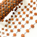 Load image into Gallery viewer, Wood - Rudraksha Oxidized 925 Sterling Silver Wire Chain