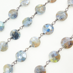 Load image into Gallery viewer, Coated Labradorite Coin Shape Oxidized Wire Chain