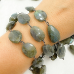 Load image into Gallery viewer, Labradorite Tear Drop Shape Oxidized Wire Chain. LAB92