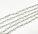 Load image into Gallery viewer, Rainbow Moonstone Round Shape Oxidized Wire Chain.