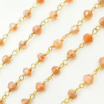 Load image into Gallery viewer, Coated Peach Moonstone Gold Plated Wire Chain